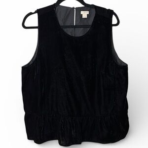 J.Crew Black Velvet Sleeveless Ruffled Peplum Top Size 16
